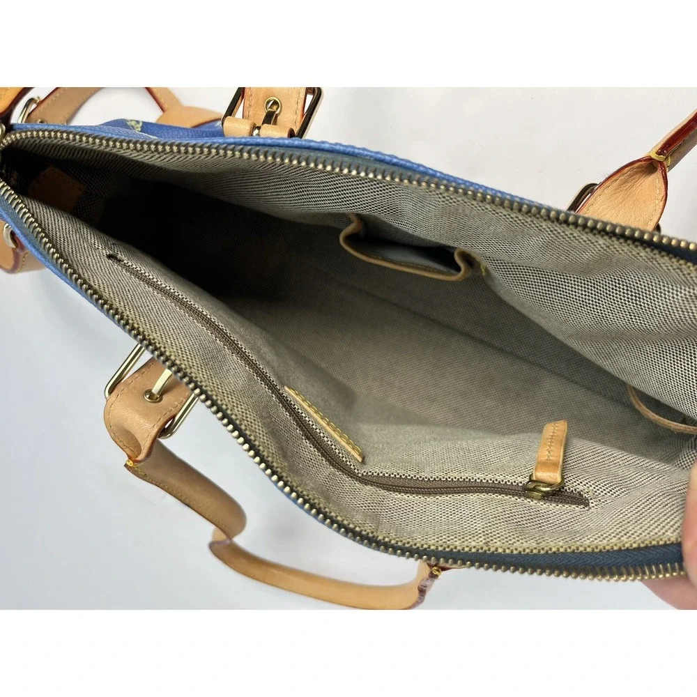 Dooney & Bourke Blue & Tan Monogram Satchel Purse w/ Wallet Glasses Case ID Hold
